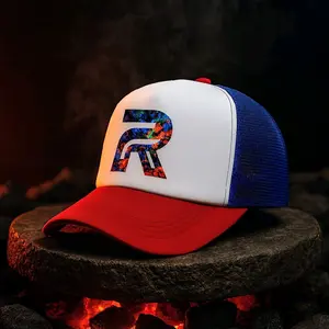 Topi Jaring trucker merah putih biru inisial huruf abjad logo monoArt aksesoris fashion pria wanita dewasa