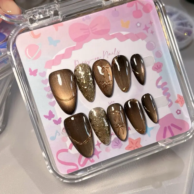 Press On Nails kuku palsu sweetbrown
