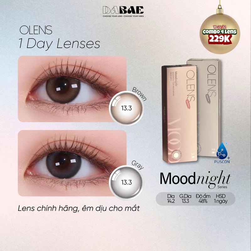  Lens 1 ngày Moodnight Brown  Gray kính áp tròng màu tự nhiên chính hãng OLENS KOREA DIA 14.2mm độ 0-8  1 chiếc  