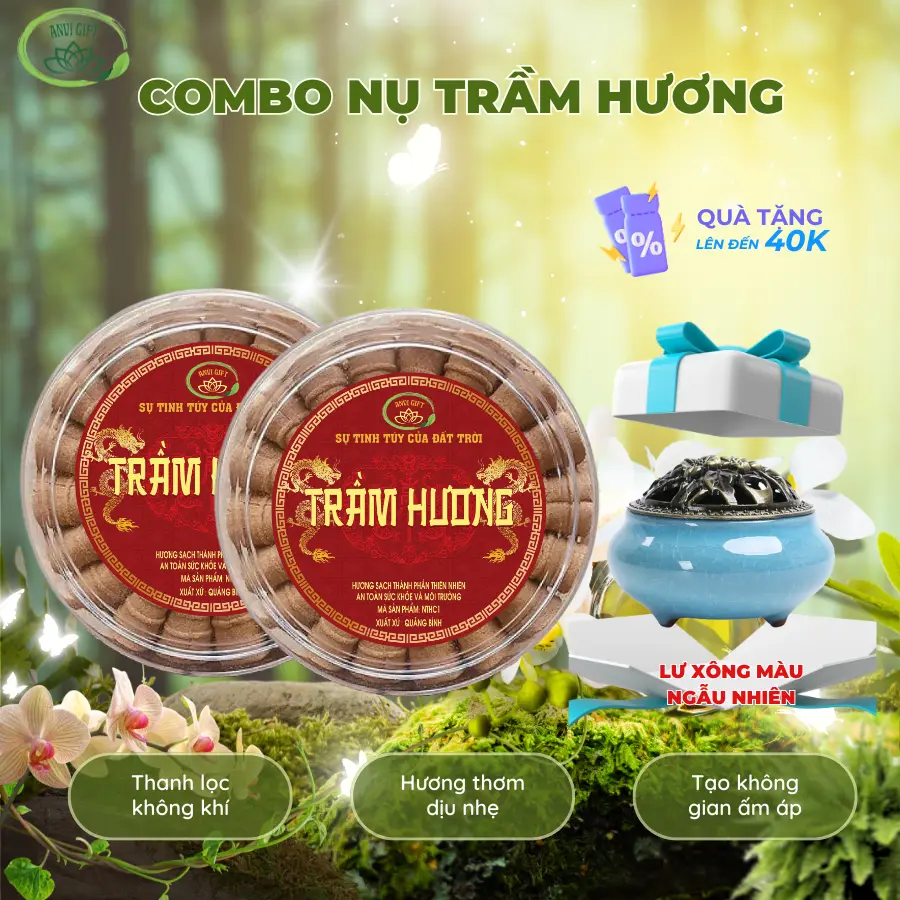 trầm hương đốt bàn thờ ANVIGIFT, Nụ trầm hương xông nhà 38 viên, nhang trầm hương thanh lọc không khí