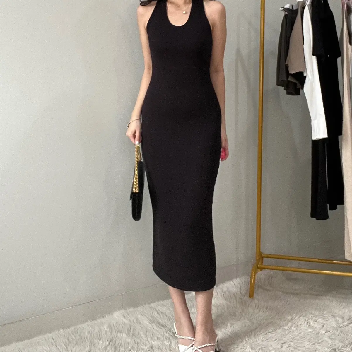 LACHEL Tyra Halter Bodycon Knit Dress / Midi Halter Knit Tank Dress