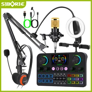 Siborie Soundcard H999+BM800 Mic+H1-A/W1 Headphone+OTGPRO-2IN1 Cable+Ring light Paket Lengkap Mixer Bluetooth Sound Card For Streaming Langsung DJ Siap COD Pengiriman Cepat