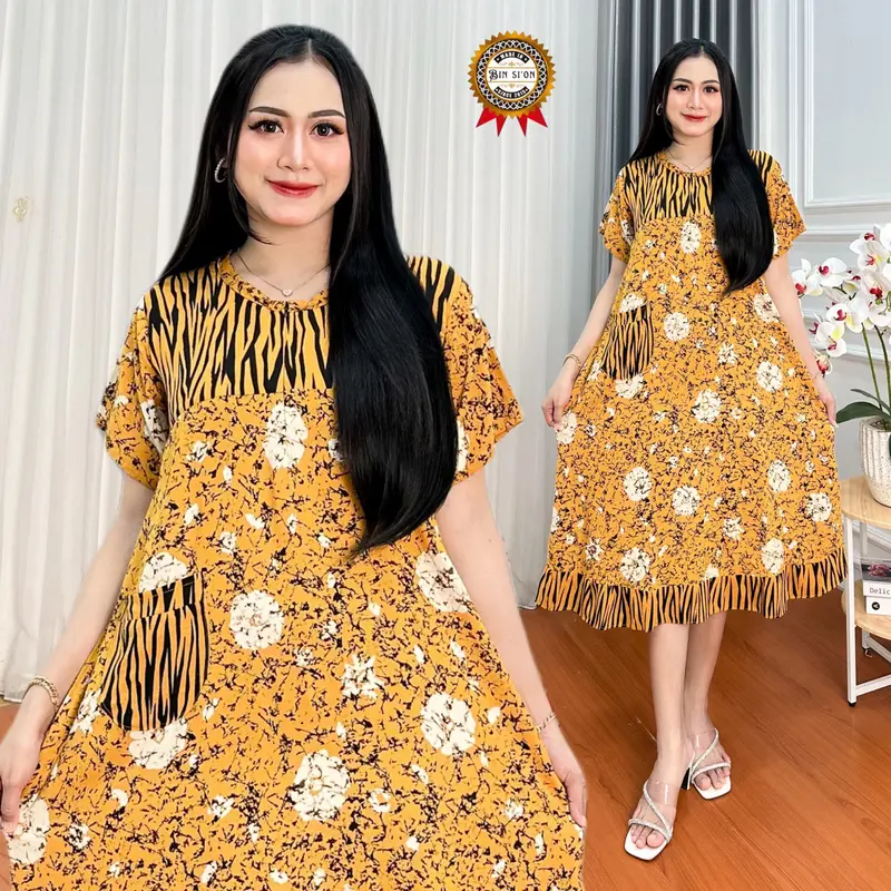 Binsion Daster Lisa Maura Batik Cap Rayon Grade A Premium Busui Resleting Depan | Daster Kekinian | Daster Baju  Tidur | Daster Ibu Dress Wanita Bumil Terbaru Bahan Lembut Premium Menyusui Nyaman Bayi Hamil Lengan 0