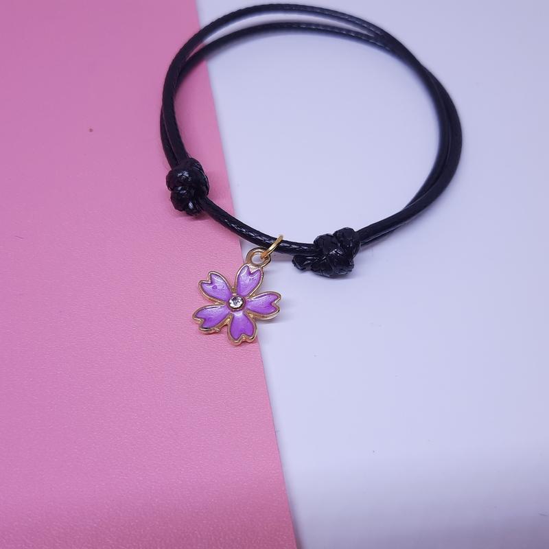 Gelang Couple Aesthetic Korea Pasangan Bestie Pacar Persahabatan Tali Korea Hitam Simple Lucu Murah Liontin Bunga Sakura 3