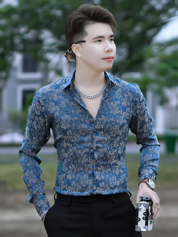 Sơ mi gấm tuyết thêu hoa luxury