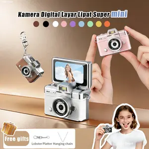 【Hadiah Hari Raya Hadiah Lebaran】Kamera Digital Retro Mini Ultra HD dengan Layar Flip Kamera Jempol Portabel untuk Foto & 1.47 inch Default 75MP Video Desain Retro Kompak dengan Lampu LED Cocok untuk Vlog Traveling dan Pemotretan Outdoor V380 Smart Camera