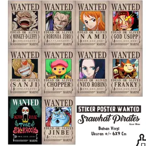 Stiker Anime One Piece Bounty Poster Wanted Mugiwara Straw Hat 1Set