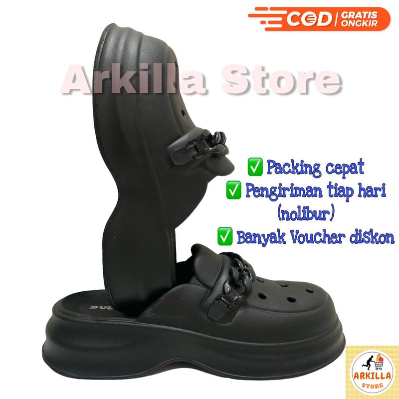 Sandal Slop Fuji Jelly Wanita Dewasa Full Black Kekinian Hits Viral Hak Tinggi 5 cm Dulux 615B-H 2