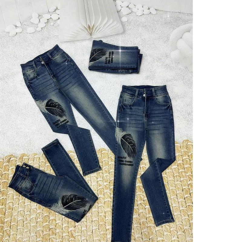  QUẦN JEAN NỮ  HUỲNH NGA DÀI ÔM CÓ THIẾT KẾ THÊU LÔNG VŨ MỚI 