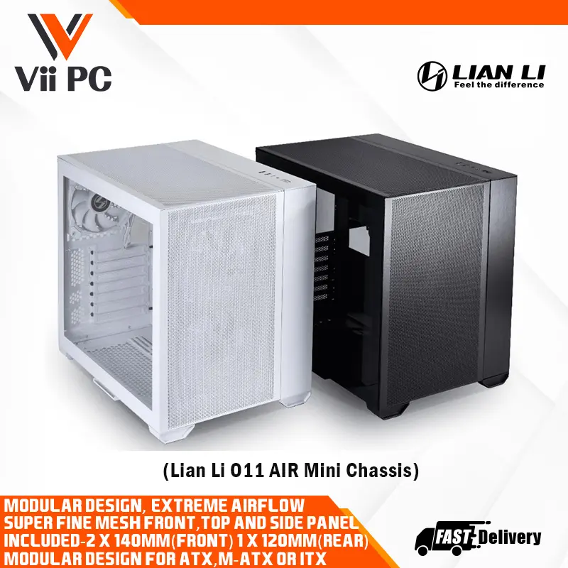 Lian Li O11 AIR Mini Black or White SPCC/Aluminum/Tempered Glass ATX Mini Tower Computer Case - O11AMX / O11AMW