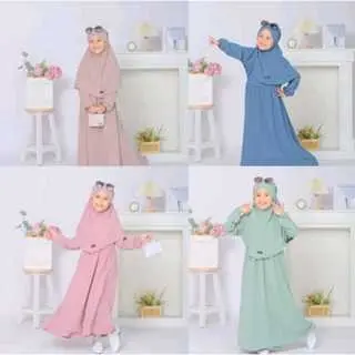 GAMIS ANAK MUSLIM PEREMPUAN SET HIJAB AISYAH CRINGKLE BAHAN ADEM 1
