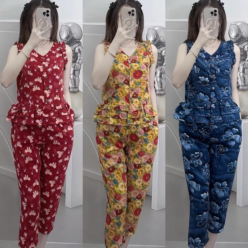 Quần 9tac set đồ bộ mango tay bèo sát nách phom áo rộng thoải mái bèo 3 tầng hoạ tiết xinh