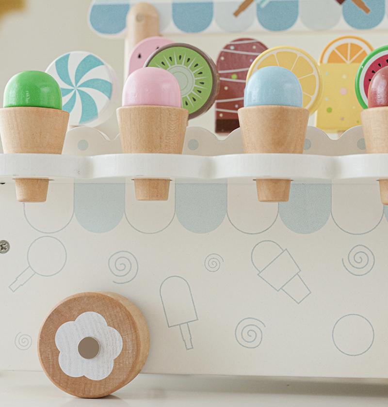 Product Introduction of Wooden simulation ice cream cone ice cream machine, boys and girls ice cream cart, children play house toys gifts 30