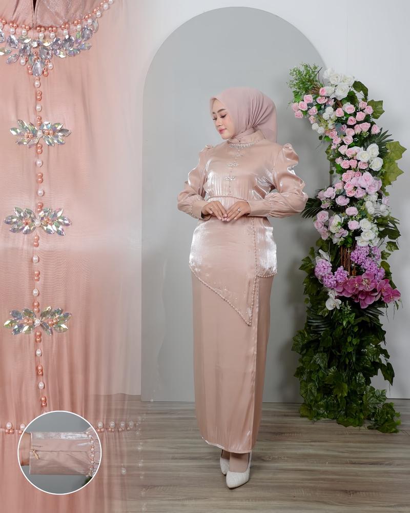 Product Introduction of Hameedah - One Set Tunik Payet Melayu Malaysia Baju Pesta Kondangan Wanita Muslim Gamis Dress Dewasa 10
