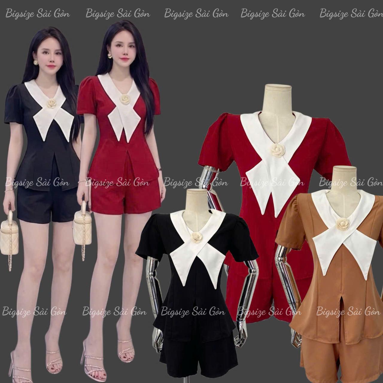 Set Quần Áo Cổ Tim Phối Hoa Vải Cotton Lạnh Cao Cấp Thanh Lịch Cho Các Nàng 40 - 90Kg Nữ Top Women Trẻ Trung - A.1614