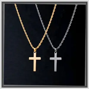 KALUNG SALIB  TAMBANG TITANIUM PRIA WANITA HITAM ANTI KARAT TIDAK LUNTUR