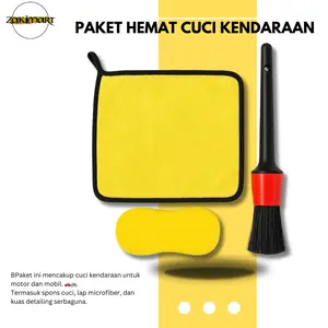 Paket Hemat Cuci Kendaraan Motor Mobil Spons Cuci Lap Microfiber Kuas Detailing Serbaguna Alat Membersihkan Praktis untuk Semua Jenis Kendaraan