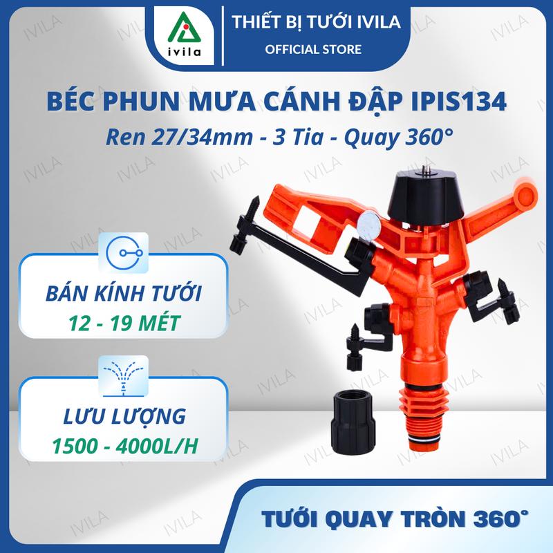 Các loại béc phun mưa cánh đập 2-3 tia ren 34mm Bán kính tưới 12-20m Có thể điều chỉnh góc tưới hoặc tưới 360 Béc tưới cây bán kính lớn tưới cây vòi tưới cây