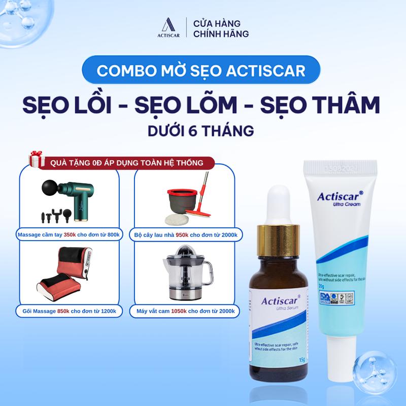    Độc quyền livestream  ACTISCAR Combo mờ sẹo bản cải tiến - Hỗ trợ ngăn ngừa hình thành sẹo mới làm mềm phẳng sẹo thâm và sẹo lồi lõm dưới 6 tháng  Serum 15ml và Kem 20g  