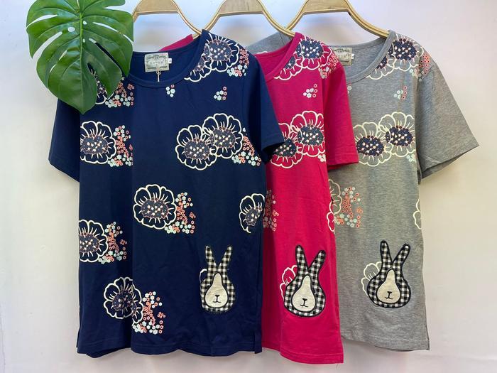 Kaos Fashion Wanita Ala Korea - Tami Flower 6563 - Thank Blue
