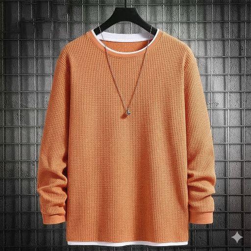 Kaos Lengan Panjang Waffle Double Neck Premium Pria Polos Formal