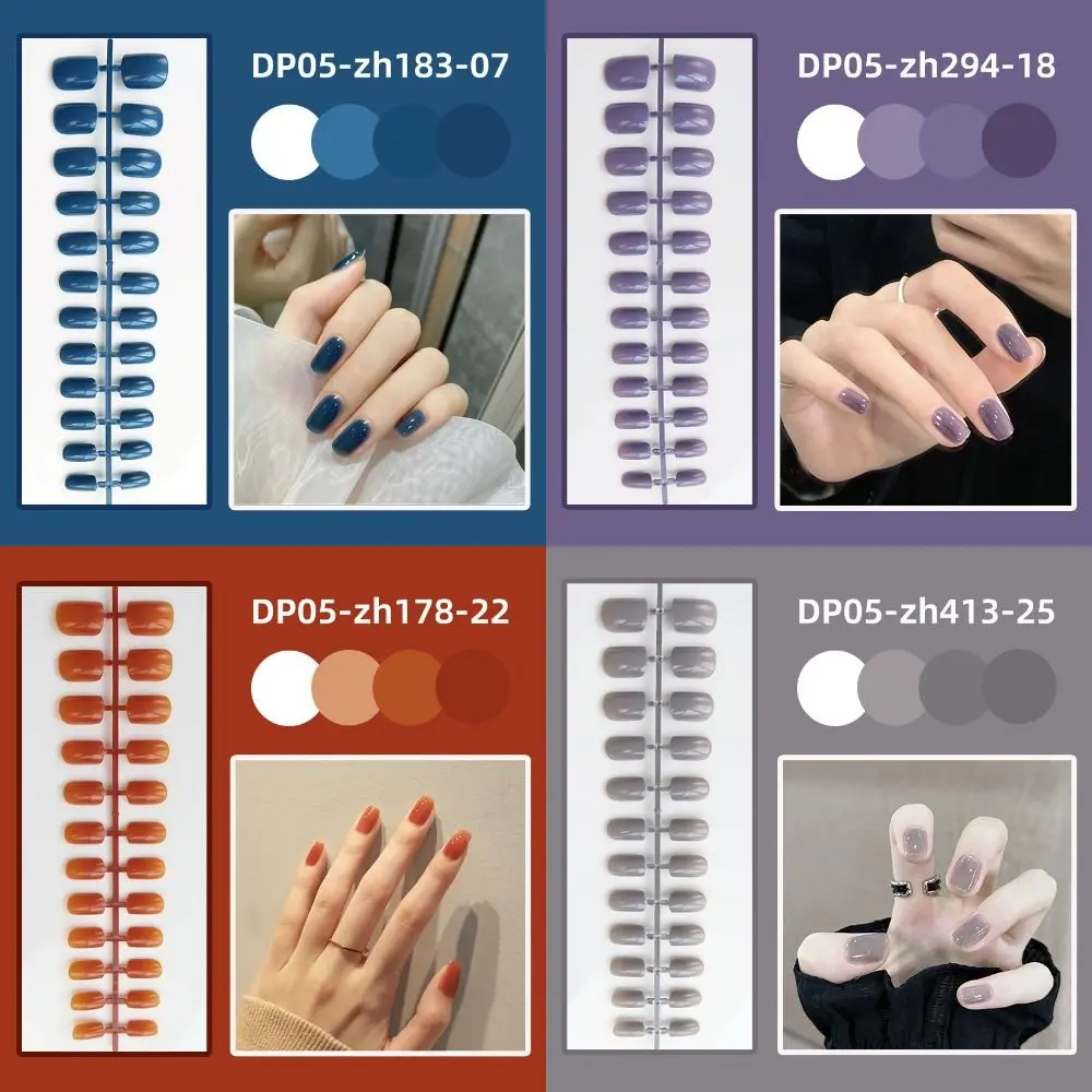 24pcs Detachable Short Square Head False Nails Press On Nails Full Cover Solid Color Press False Nail Manicure Tool Ballerina Nail Tips for Women