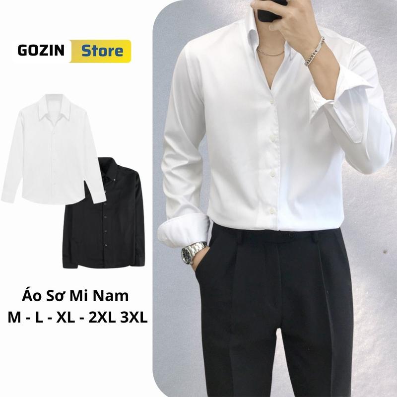  Áo sơ mi nam trắng GOZIN STORE dài tay công sở phom ôm Hàn quốc Sơ mi nam nữ vải lụa chống nhăn thấm hút mồ hôi Menswear Có Cổ 