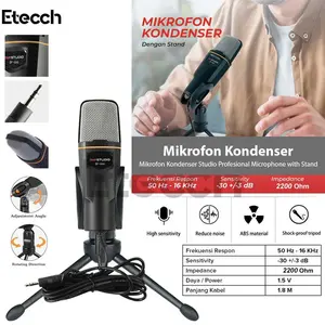 Mikrofon Kondenser SF-666 Studio Profesional dengan Stand Mini Metal & Plastik Frekuensi 50 Hz - 16 KHz Sensitivitas -30 dB Impedansi 2200 Ohm Plug Audio 3.5 mm Universal untuk Live Streaming & Rekaman Lagu