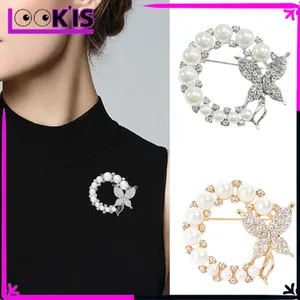 {COD} LOOKIS Bros Pin Butterfly Pearl Warna Gold Dan Silver Bros Stylish Model Kupu Kupu Dengan Mutiara Glossy Bahan Alloy