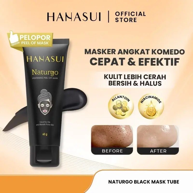 Hanasui Naturgo Black Peel Off Mask Tube - Masker Hitam Angkat Komedo & Sel Kulit Mati Bersih, Halus & Mencerahkan