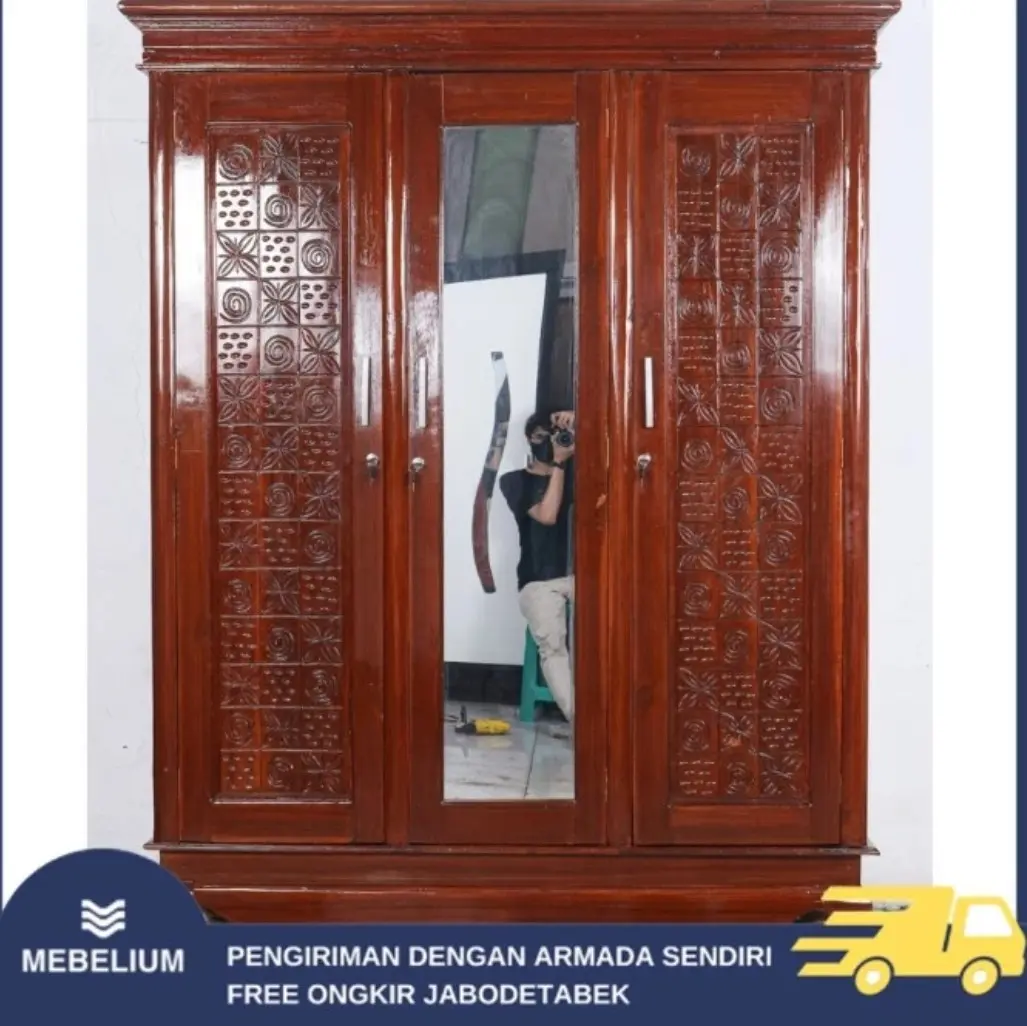 Lemari Pakaian Model Pintu 3 Full Kaca/Cermin - Furniture