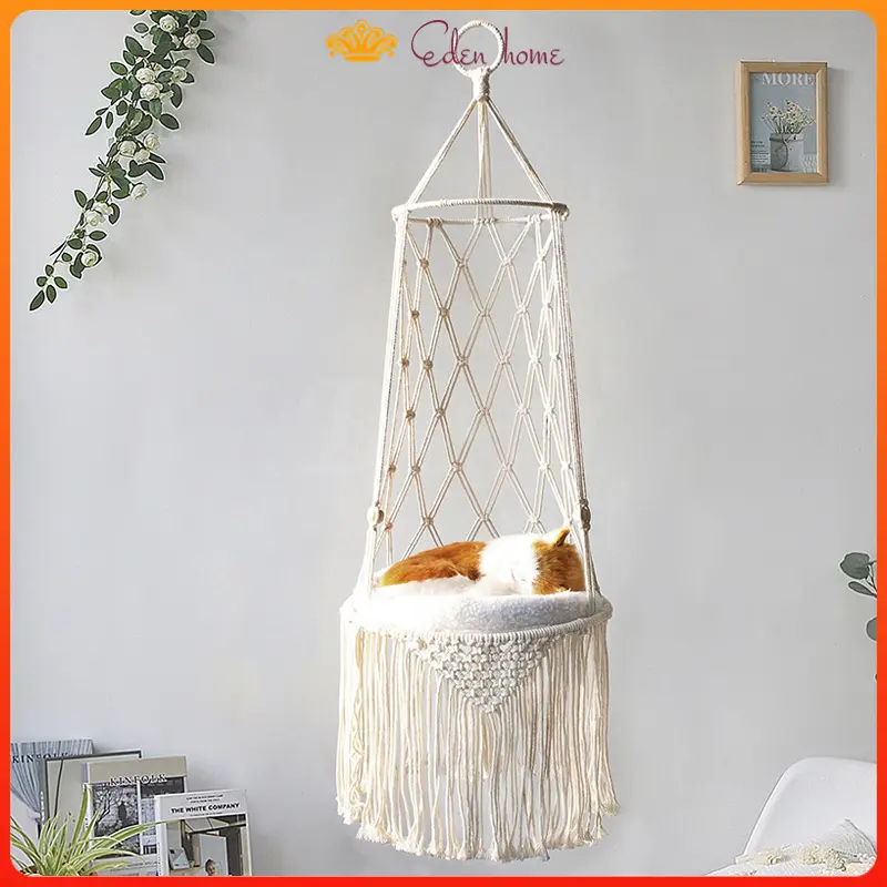 Hand Woven Cat Swing Tapestry Bed Pet Cat Bohemia Macrame Hammock Wall Hanging Basket Sleeping Mat Home Decoration