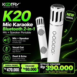 KOORFLY K20 Mic Karaoke Bluetooth 2-in-1 + Speaker Portable | Vocal Cut, Duet & Echo | TF Card & Earphone Support