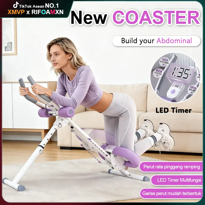 RIFOAMXN Alat Latihan Abdominal Adjustable, Mesin Crunch，dengan Layar LCD, untuk Pembentukan Otot Perut, Lengan, Kaki, Pinggul | Alat Latihan Otot Inti & Perut Rumahan, Peralatan Fitness untuk Pria dan Wanita
