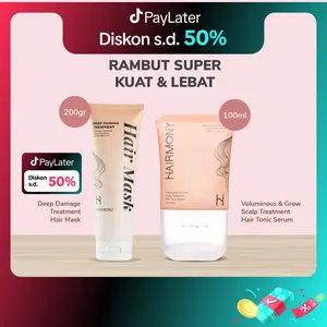 [BUNDLE RAMBUT SUPER KUAT DAN LEBAT] Hairmony Deep Damage Treatment Hair Mask, Perawatan 5 Menit 200gr + Hairmony Voluminous & Grow Scalp Treatment Hair Tonic Serum - Tonic Rambut untuk membantu pertumbuhan rambut 100ml