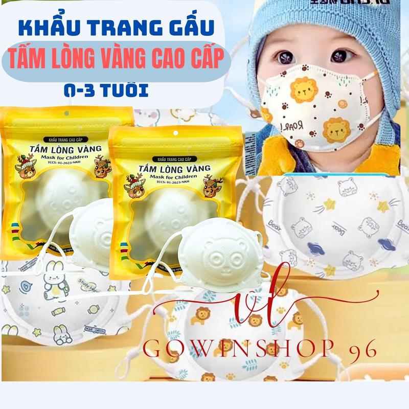 [0-3 tuổi] Combo 5 10 20 chiếc Khẩu Trang Gấu Sơ Sinh Cao Cấp  Tấm Lòng Vàng Chống Bụi An Toàn Cho Bé Có Núm Điều Chỉnh Quai Mềm Mại