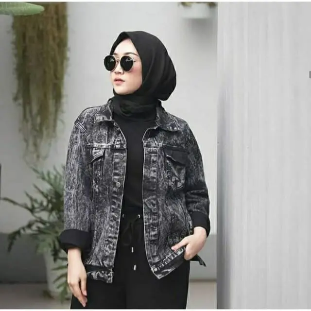 Jaket Jeans Wanita Oversize Jaket Denim Snow Black Snow Blue Wanita Viral 0