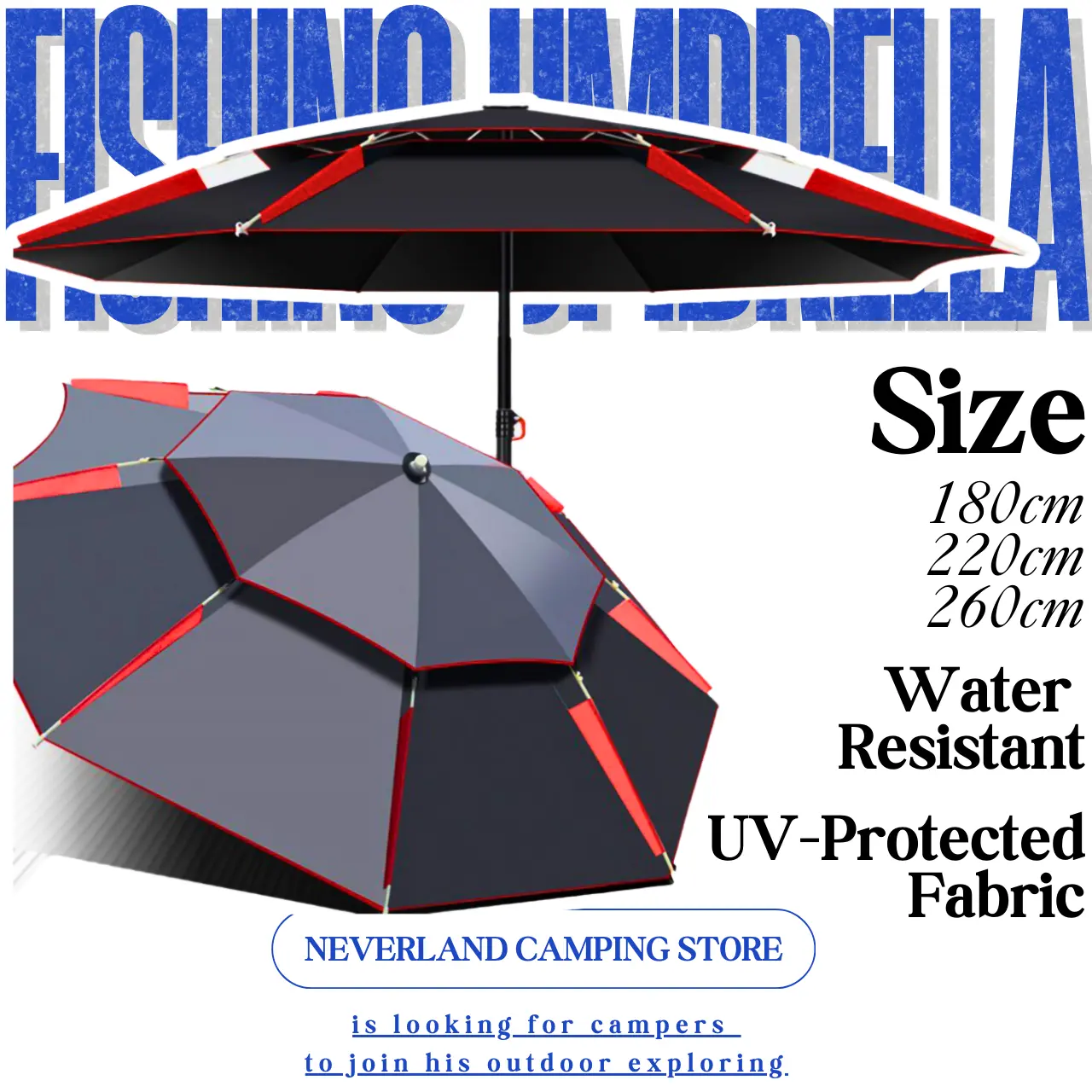 NEVERLAND Khemah Payung Besar Outdoor Big Umbrella Fishing Umbrella Payung Lipat  Besar Camping