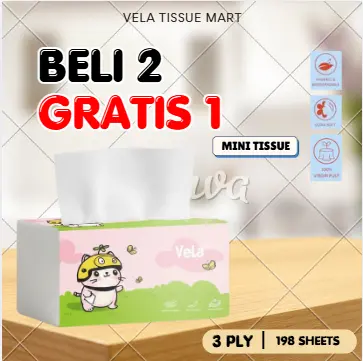 [Harga banting] 3 pcs Tisu wajah 198 helai 3 ply Tisu murah gratis ongkir halus lembut aman untuk bayi - VELA