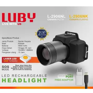 SENTER KEPALA ZOOM LED LASER 65W LUBY L-2906NL - SUPER TERANG - JARAK JAUH - TAHAN LAMA - TYPE-C