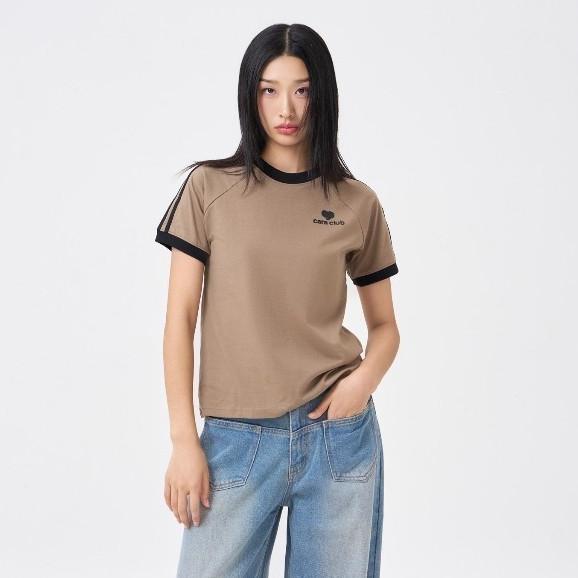 CARA Áo babytee basic Joly tay ngắn cổ tròn phối sọc khác màu năng động - PSH