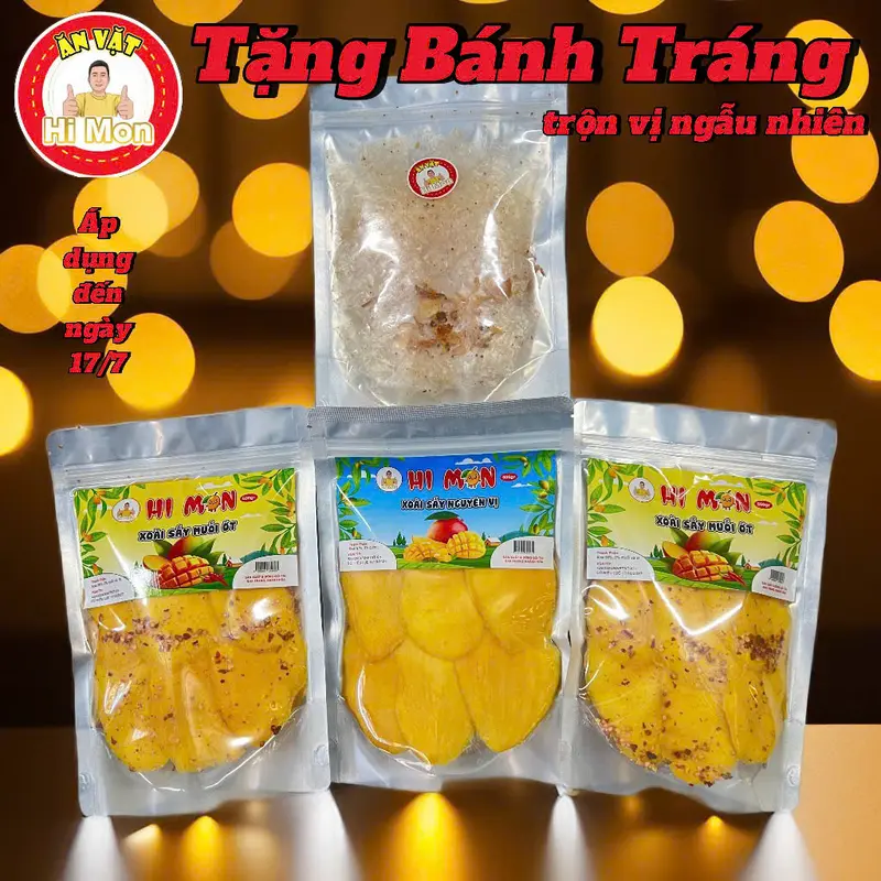 Hi Mon/VY ANH MIỀN TRUNG (COMBO) ( 1.5KG GỒM 3 GÓI XOÀI SẤY DẺO )Tặng bánh tráng trộn vị ngẫu nhiên 0