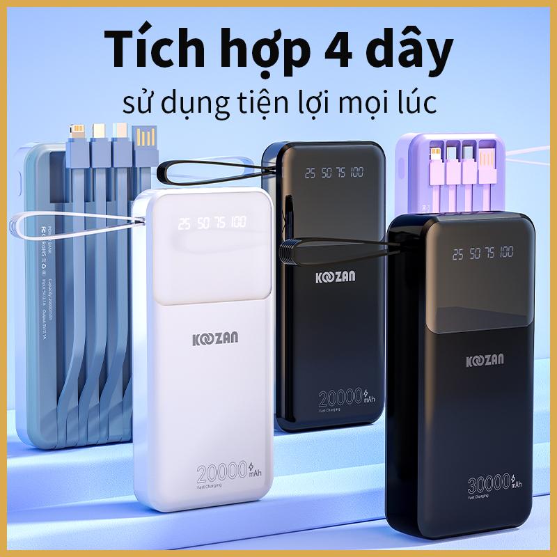 Pin dự phòng 20.000-30.000mAh, tích hợp 4 dây sạc, có màn hình hiển thị. Pin dự phòng dung lượng lớn 20.000mAh. Phù hợp với mọi loại điện thoại di động, USB. Cáp sạc Type-C. Pin dự phòng Phụ kiện điện thoại di động