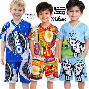 Setelan Viral Indomie Bahan Jersey milano untuk Anak cowok dan cewek