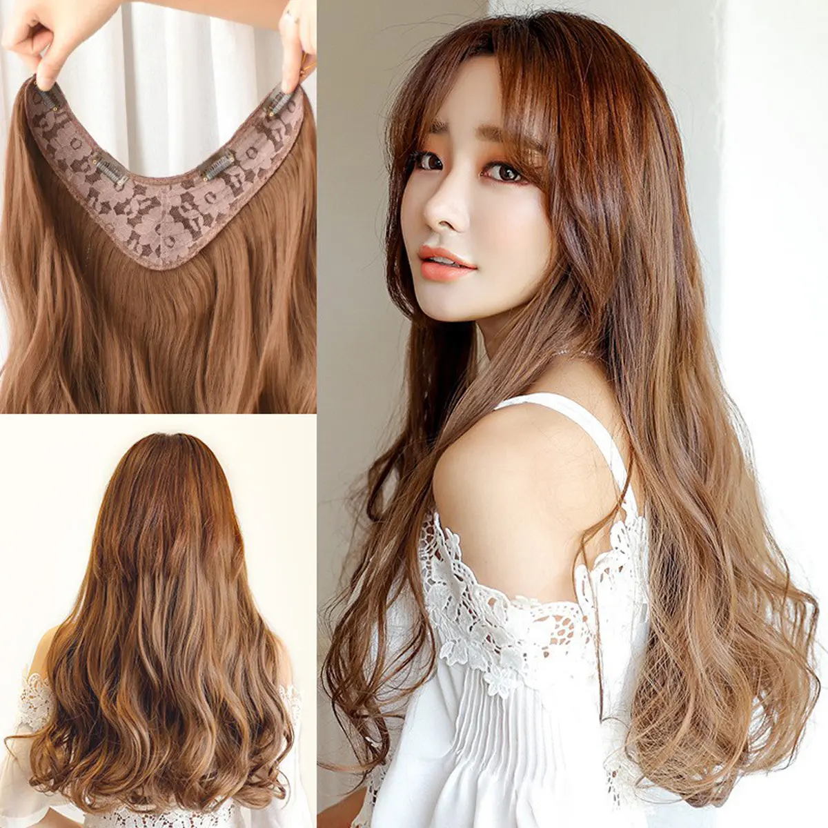 7 QUEEN 45cm/60cm Korean Women Hair Extension Long Wig Straight Curly Hair Wig Brown Black Short Wigs