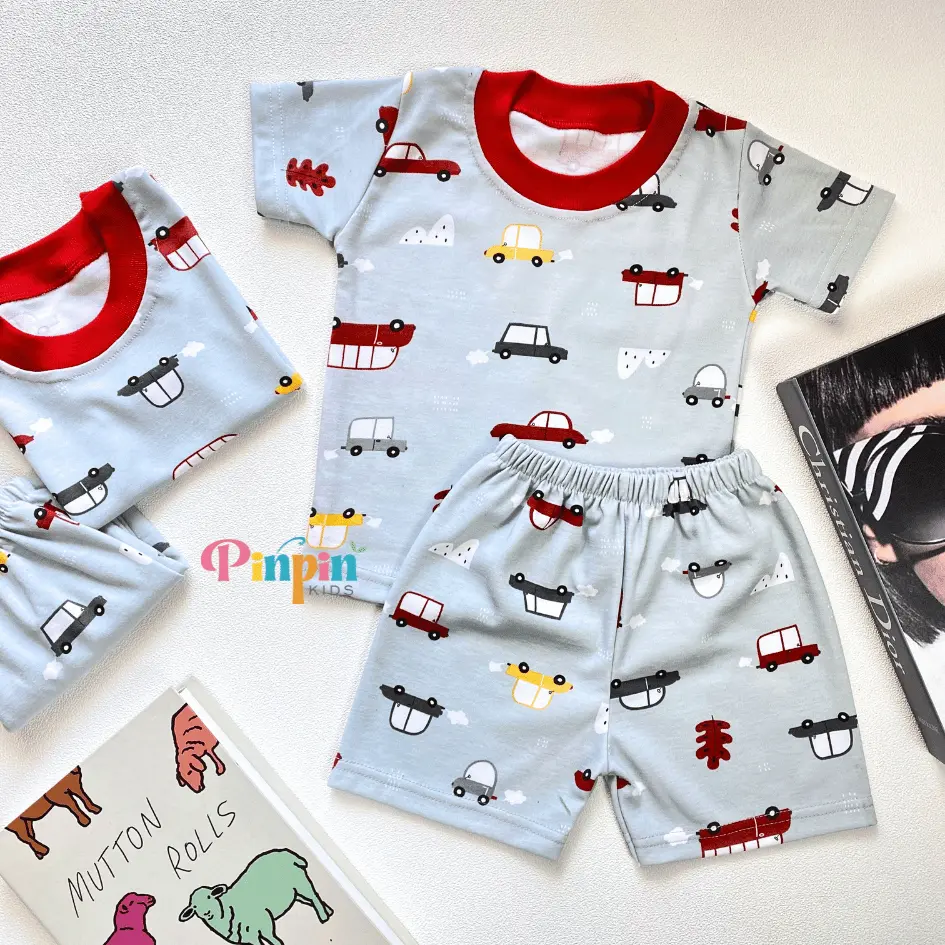 Pinpin Kids - Setelan Anak Laki - Laki / Baju Piyama Musim Panas / Celana Pendek dan Lengan Pendek / Baju Santai Anak