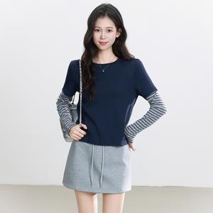 Women's Long Sleeve Striped Patchwork Colorblock Design, Unique Fall Fashion Top, Casual Daily Wear, Stylish Women's Clothing 3727# Crewneck Womenswear
