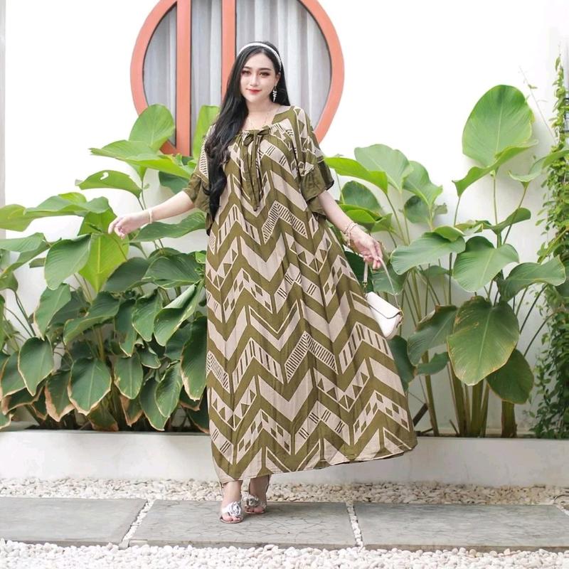 SEDRESS INARA ZIKZAK JUMBO VIRAL KEKINIAN DASTER LONGDRES GAMIS TERBARU TERLARIS TERMURAH Tidur Menyusui Melar Rayon Casual Motif 3
