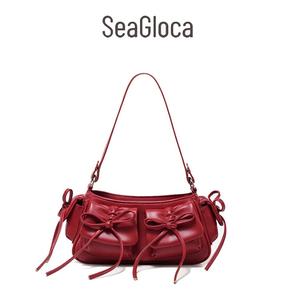 กระเป๋าสะพายข้าง SeaGloca แฟชั่นใหม่ ปีใหม่ โบว์จีบ สายรัด สำหรับผู้หญิง No.2413
