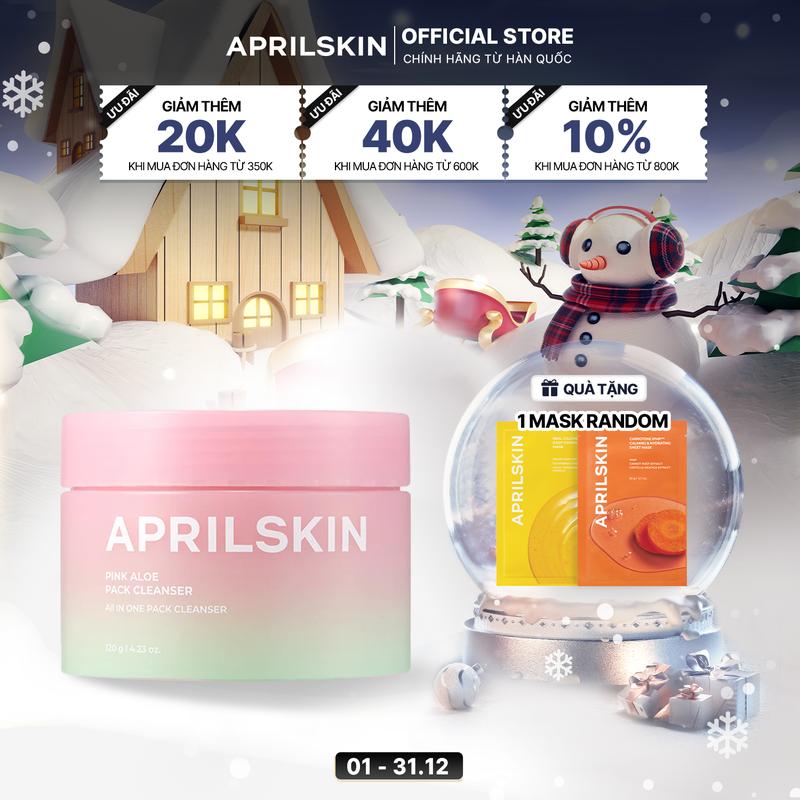  Mặt nạ rửa mặt bọt 4 trong 1 Aprilskin Pink Aloe Mask-to-Foam Soothing Cleanser 120g 